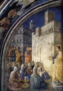 The sermon in front of the St. Francis Pope Honorius III